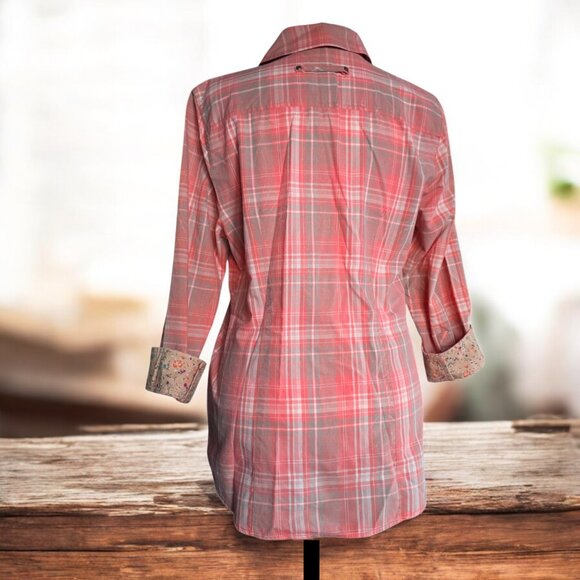 NWOT INKED & FADED (SM) Roper Women's Coral Pink Plaid Western Show Shirt - Picture 4 of 9